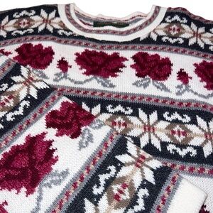 Vintage Dana Scott Floral Fair Isle Sweater Nordic 80’s 90’s Cottagecore Small